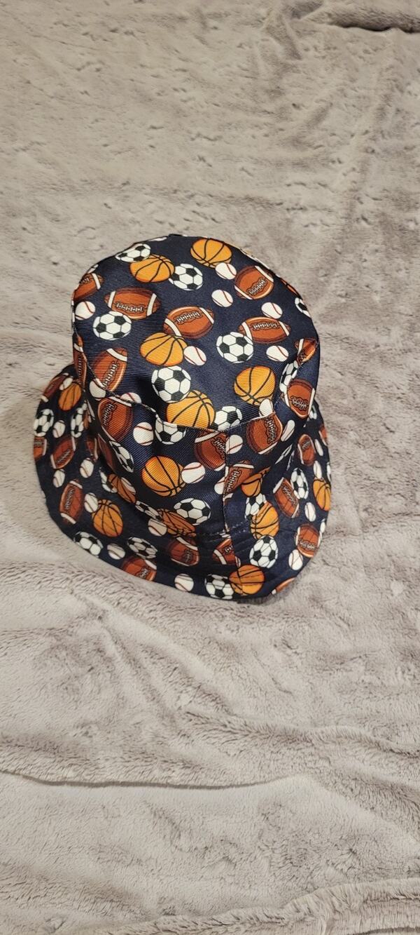 Sports Ball Bucket Hat One Size Football Basketball Soccer Baseball Print Blue